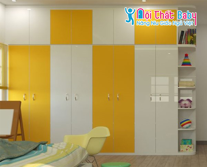 Tủ báo màu vàng dễ thương và cá tính cho bé